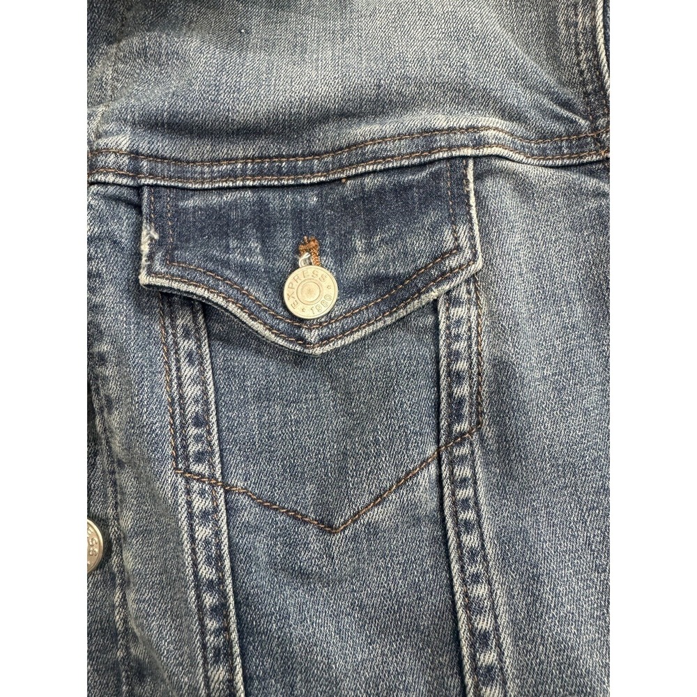 Women's Express Studded Distressed Denim Jacket Size S - Picture 4 of 12